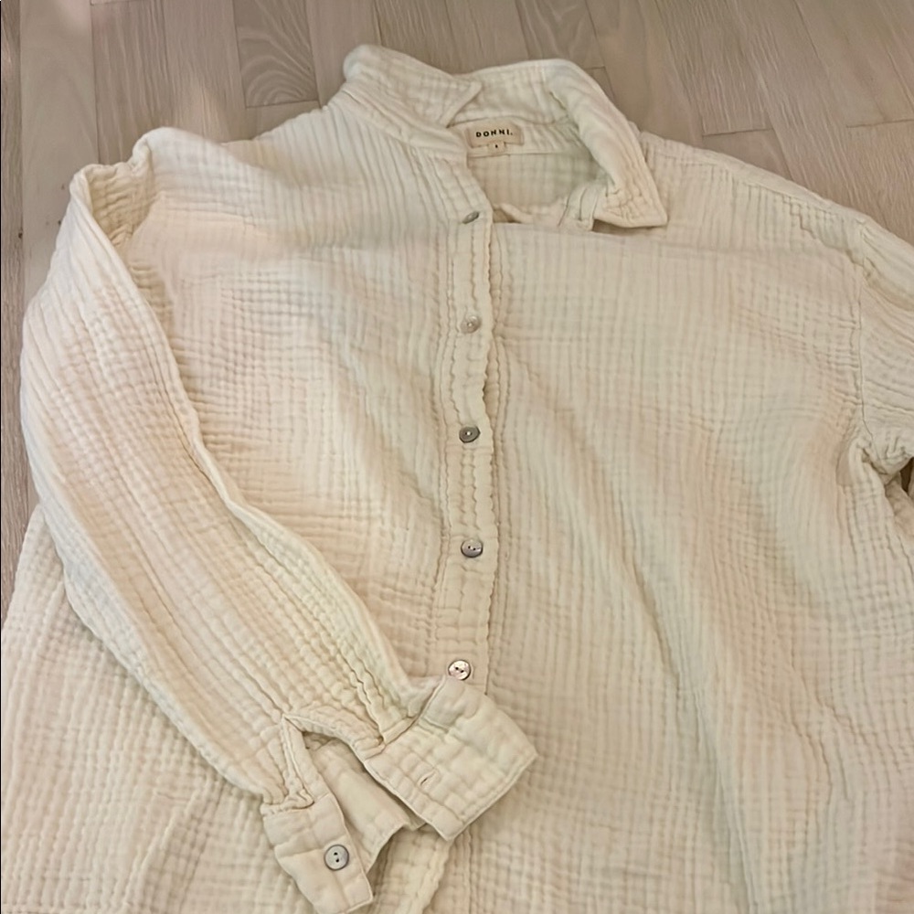 DONNI. Cream Button-Up Bubble Shirt